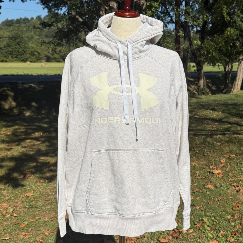 Under Armour Mens XL Rival Fleece Hoodie Heather Gray Logo Pullover Sweatshirt